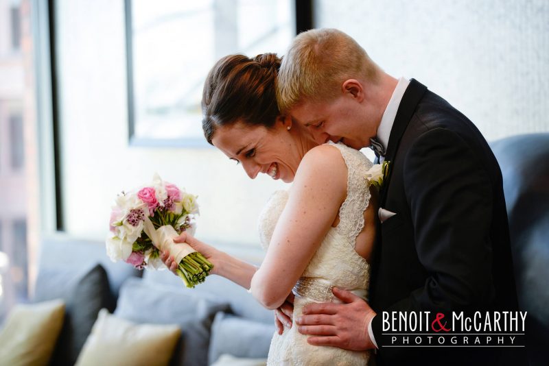 Intimate Moment of Bride & Groom at Marriott Long Wharf