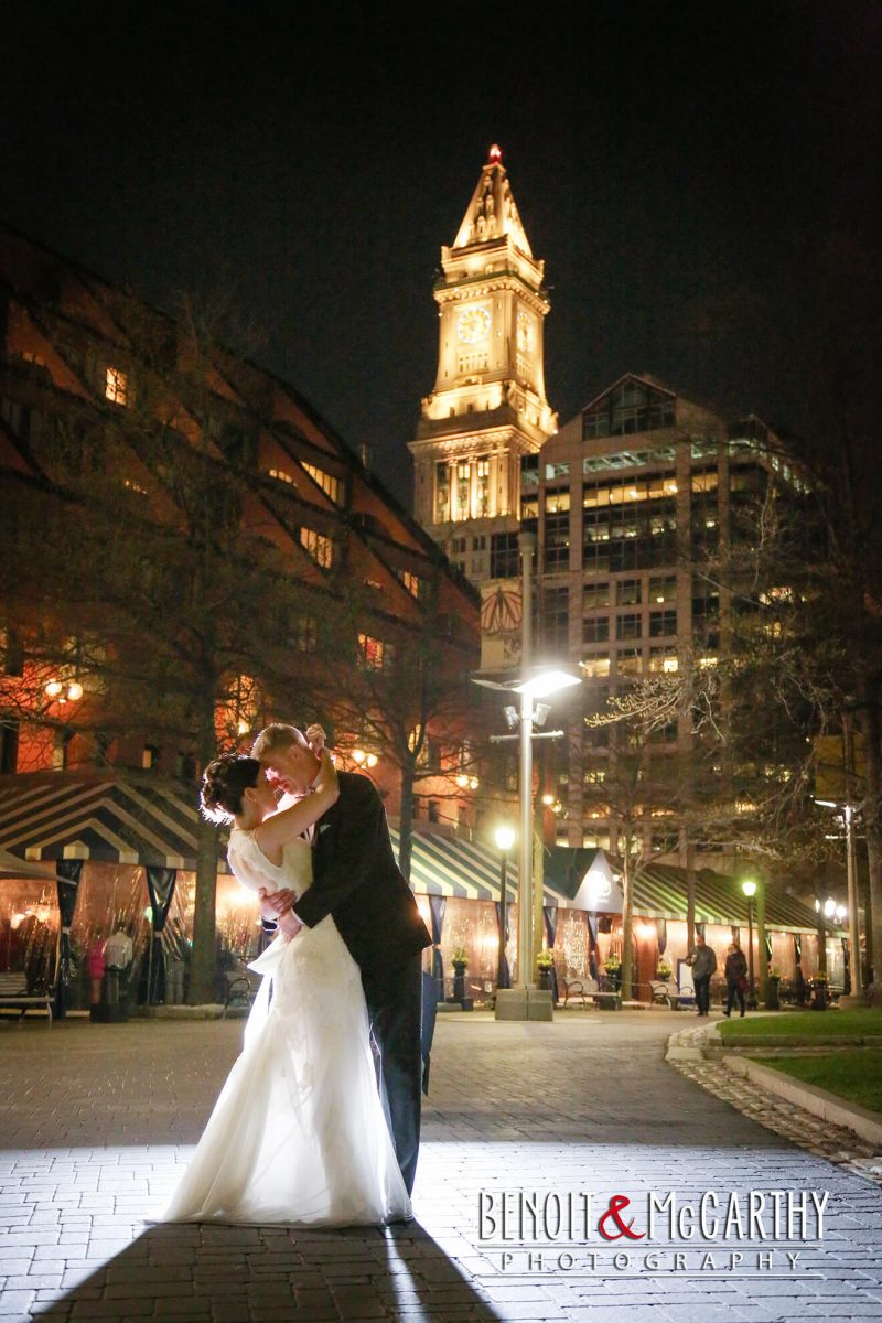 Bride & Groom Outside Evening at Marriott Long Wharf