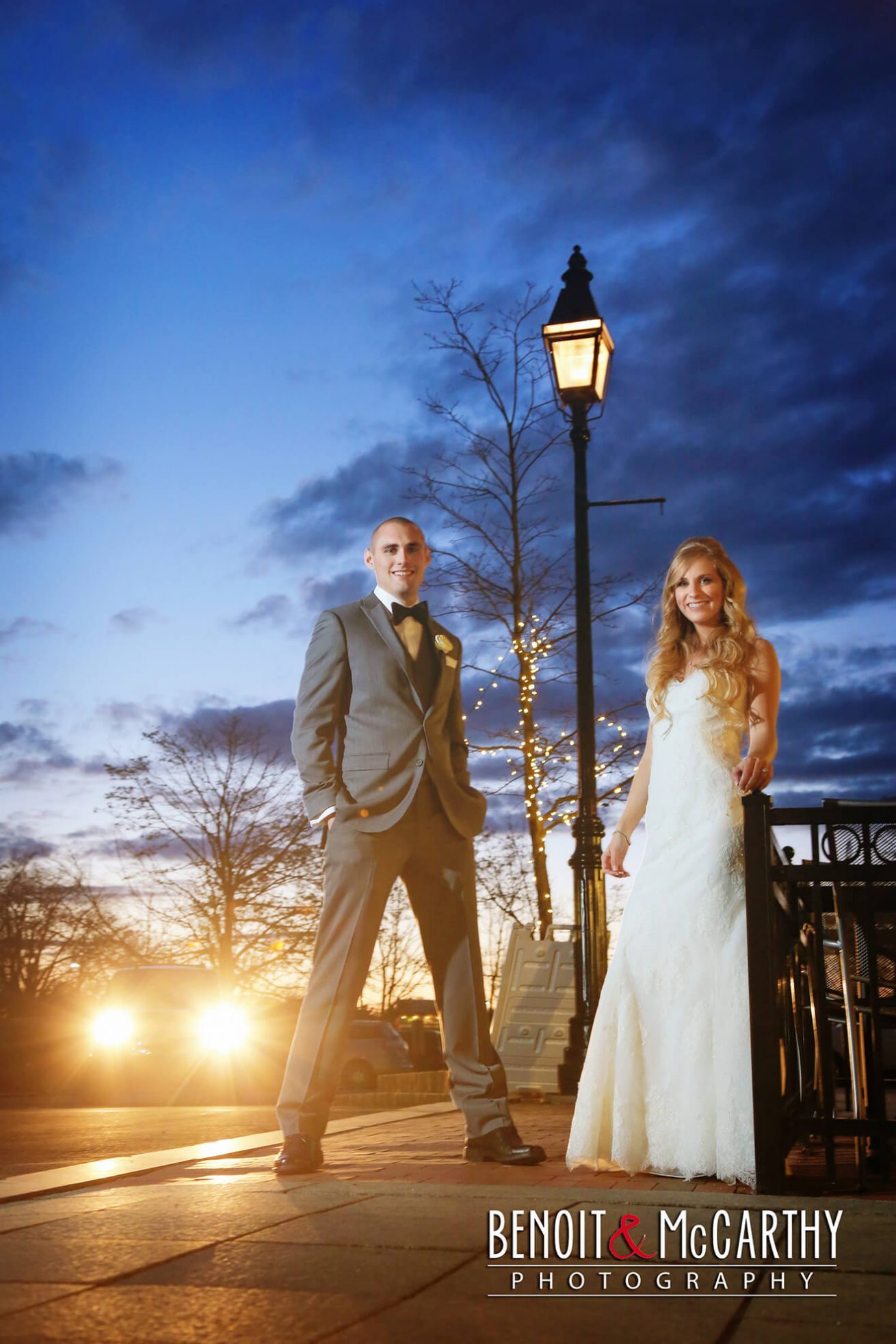 Night Photo of Bride & Groom at Portsmouth Harbor Events